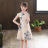 Kids Girl Floral Qipao Pink Dress Formal China Children Clothes Cute-TB00861-Veeddydropshipping